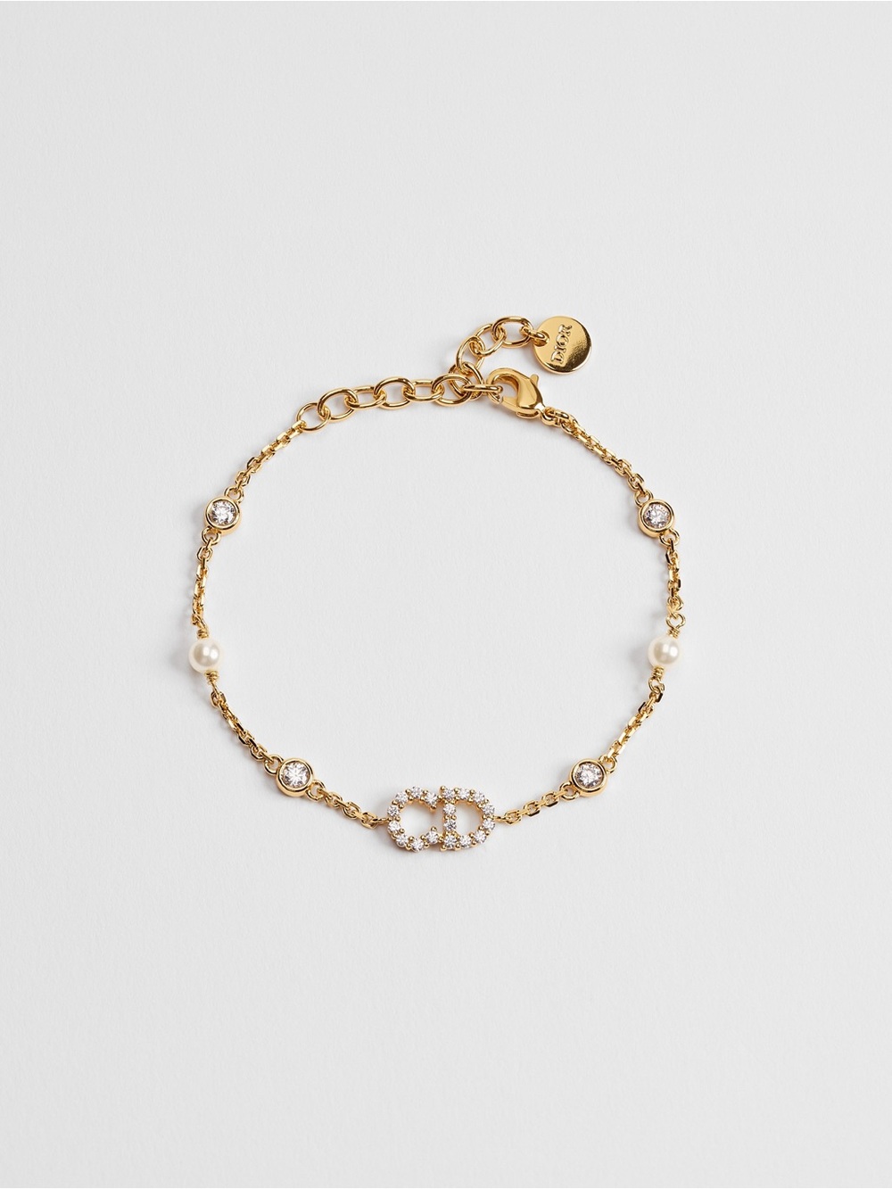 DIOR Clair De Lune Gold-Tone Crystal & Pearl Link Bracelet
